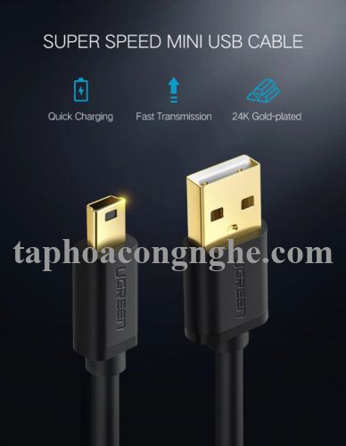 Ugreen 10354 0.5M màu Đen Cáp sạc truyền dữ liệu USB 2.0 sang MINI USB đầu mạ vàng US132 30010354